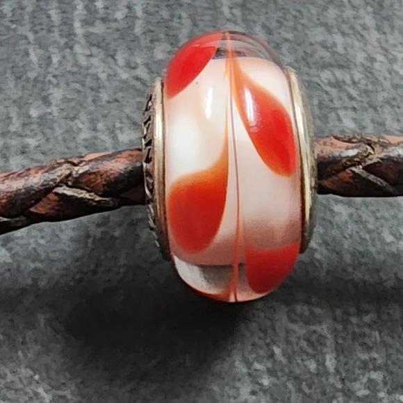 Authentic Pandora Sterling Silver SWIRLY SWIRL Auburn/White Murano Charm - Picture 2 of 6